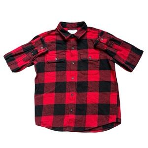 Buffalo Plaid Flannel Button Down Boys Large Red Black Pockets